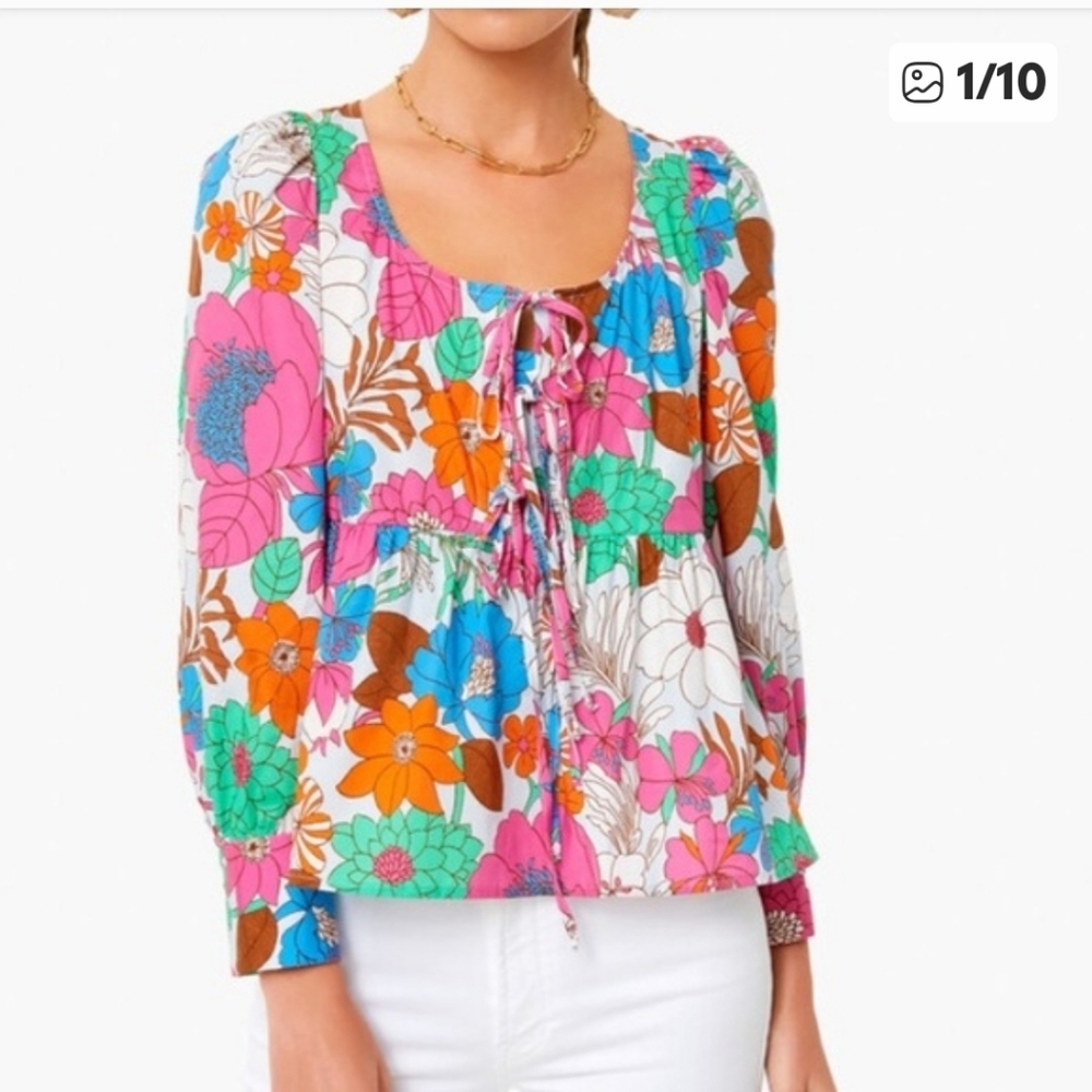 TUCKERNUCK Wild Rhapsody Baskin Floral Tie Top Size Medium - Picture 3 of 13